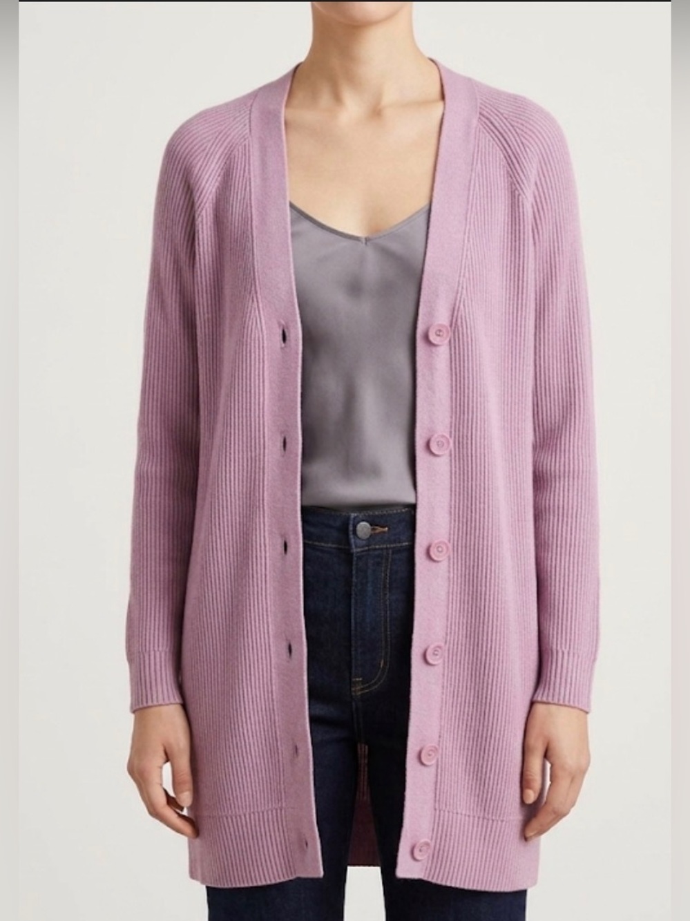 Knit Button Down Long Dusty Rose Cotton Cardigan